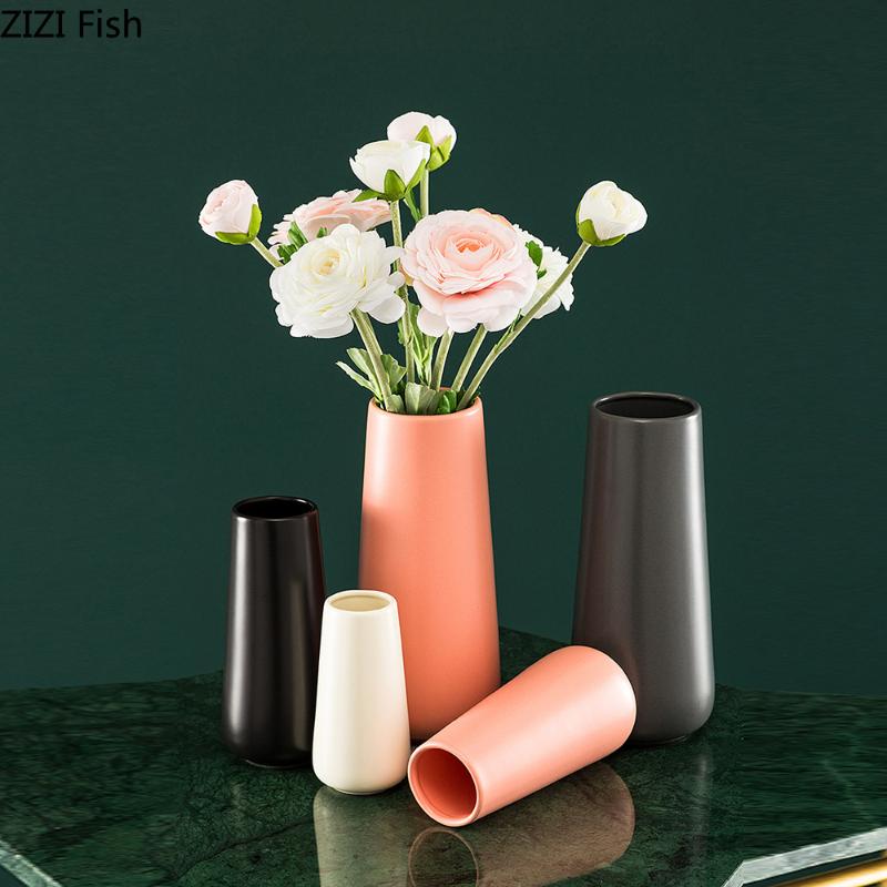 

Ceramic Matte Design Vase Ornaments Creative Simple Solid Color Dried Flower Hydroponic Family Vase Living Table Home Decoration