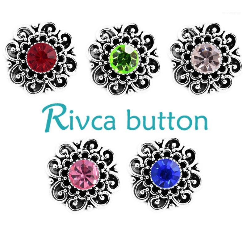 

Wholesale- Rivca Snap Button Jewelry Newest Arrival DIY 18mm Metal Rhineston Snap Button Fit Charm Black Leather Bracelets For Women D034091