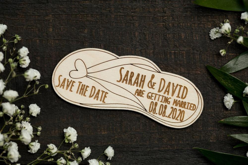 

Flip Flop Save the Date Magnet, Wood Wedding Magnet, Hawaii Wedding Save The Date Beach Date, Personalized Hawa