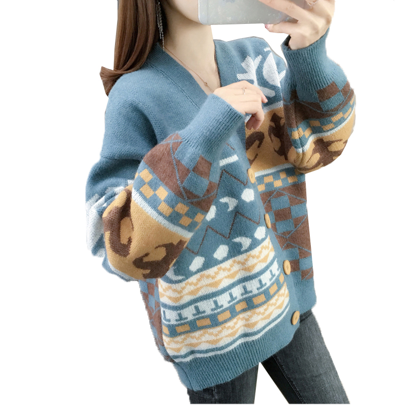 

2021 Autumn Winter Women' New Lady Short Loose Thin Knitted Cardigan Feminine Coat Female Fashion Sweater A64 C5wl, Blue