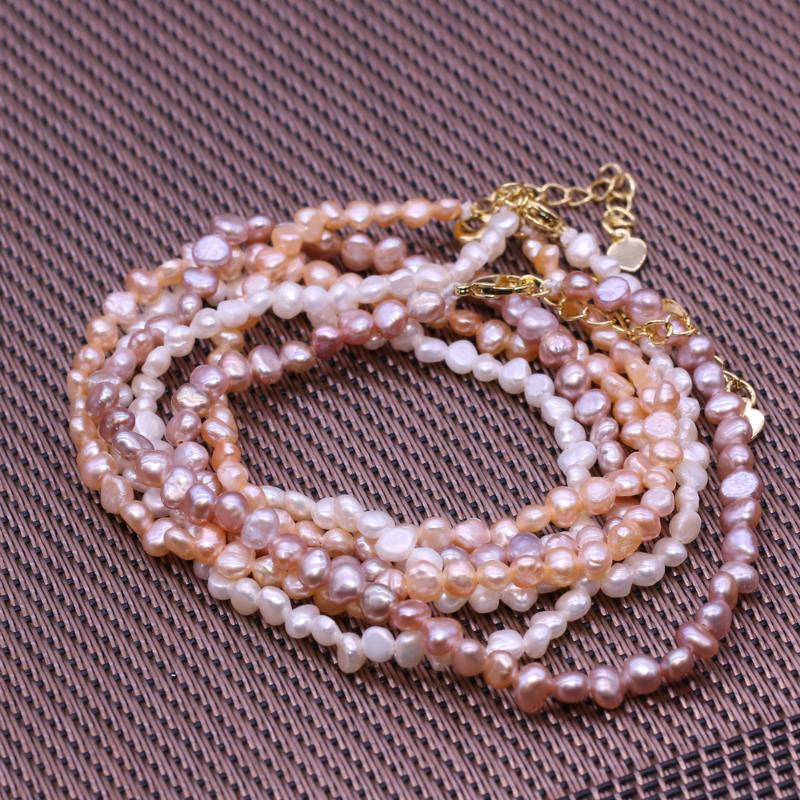 

Pure Natural Freshwater Baroque Pearl Necklace For Woman White/Light Orange/Pink Chains:36+5mm Beads :3-4/4-5mm