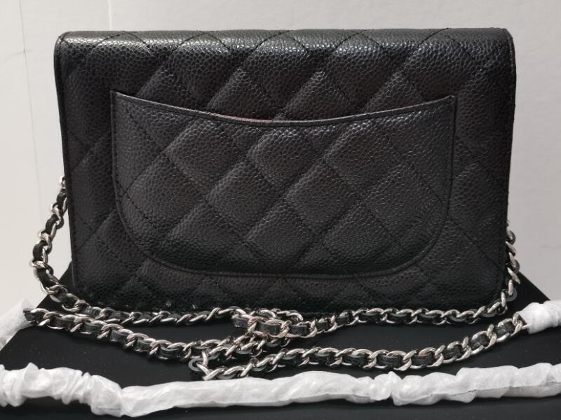 

Realfine888 5A Best Quality Cavier Quilted Classic Flap Wallet on Chain for women Gold Silver hardware with Dust Bag+Box DHL Free Shipping, Red;black