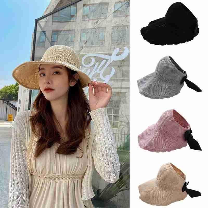 

Bow Sun Hats Beach Hat Empty Top Cap Ribbon Knit Straw Raffia Hat UV Protction Caps For Women Outdoor Fashion Bow Sun Hats