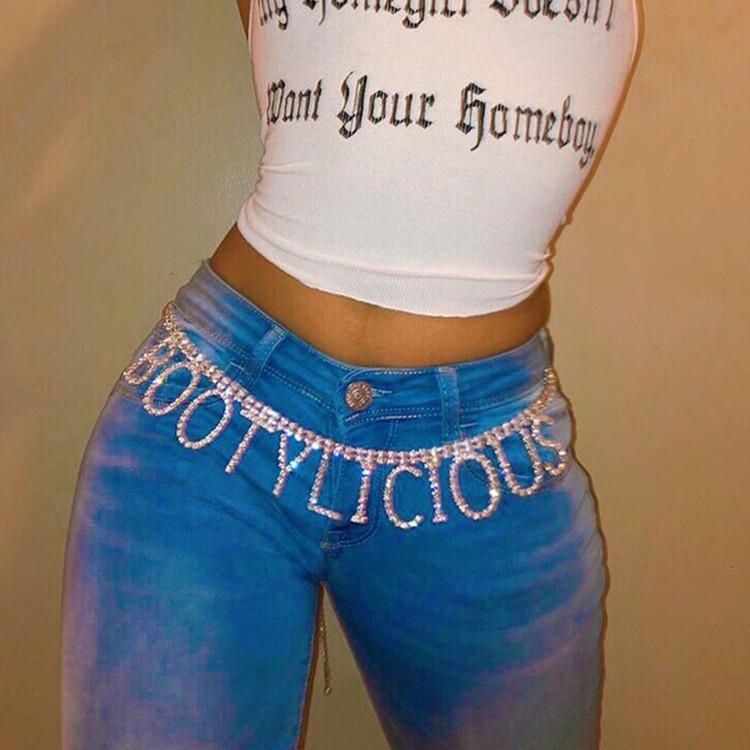 

Hirigin Sexy Sequins Women Belts Fashion Crystal Diamond Belt Women Streetwear Metal Belts Funny Diamond Letters Waist Jewellery, Silver