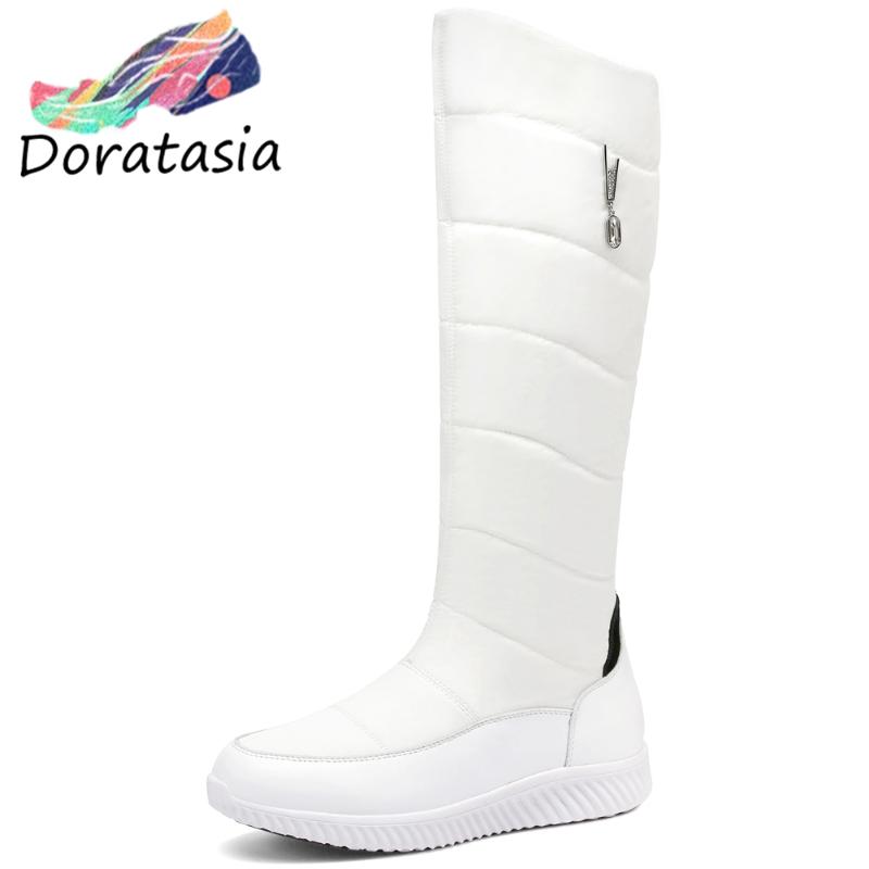 

DORATASIA Women Wedges Platform Mid Calf Shoes Patchwork Snowboots Women Winter Waterproof Platform Thick Fur Boots, Black