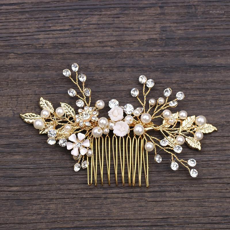 

Trendy Pearl Crystal Hair Combs And Clips Gold Wedding Women Hair Accessories Bridal Headpiece Tiara Jewelry Pageant Gifts1