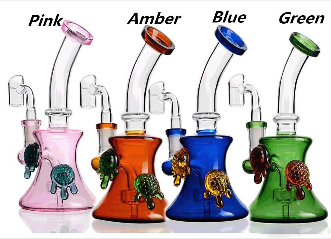 

hookahs Blue Turtle Beaker Recycler Glass Bong Recycler Dab Rig 7 Inches Smoking Hookah 14mm Joint Banger Bongs