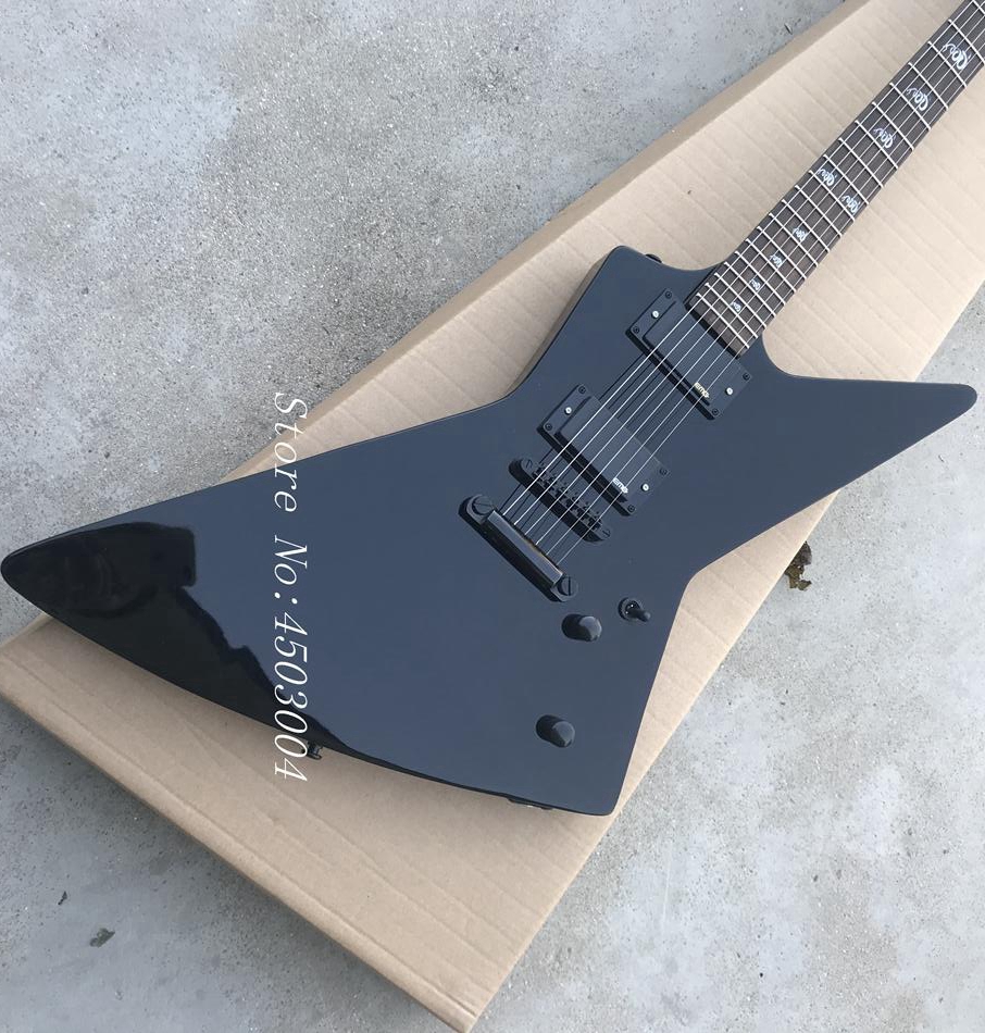 

Rare Metallic James Hetfield Gloss Black Explorer Electric Guitar Active EMG Pickups & 9V Battery Box, Snake Inlay, Black Hardware