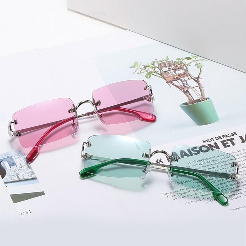 

Sunglasses Luxury Ladies Brand Small Rectangle Shades For Woman Square Rimless Sun Glasses Women Accessories Candy Lens