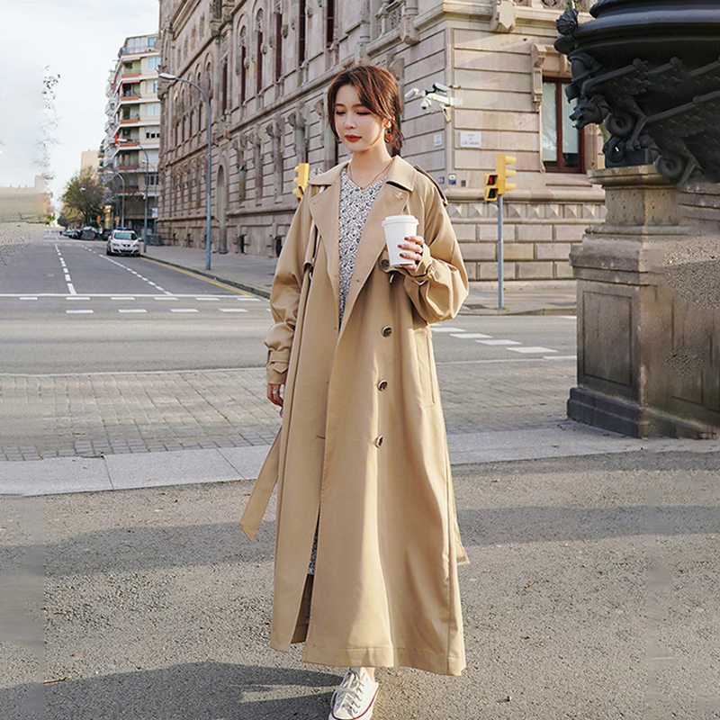 

2021 New Trench Women's Coat Long Fashion New Korean Spring Casual Lapel Loose Khaki Waistline Solid Female Jacket 32m 3clk