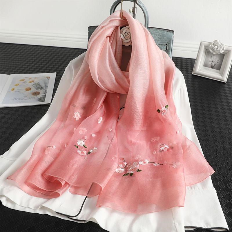 

2020 Floral Embroidery Silk Scarf For Women Real Wool Winter Scarves Shawls Hijab Wraps Bandana Foulard Wholesale1