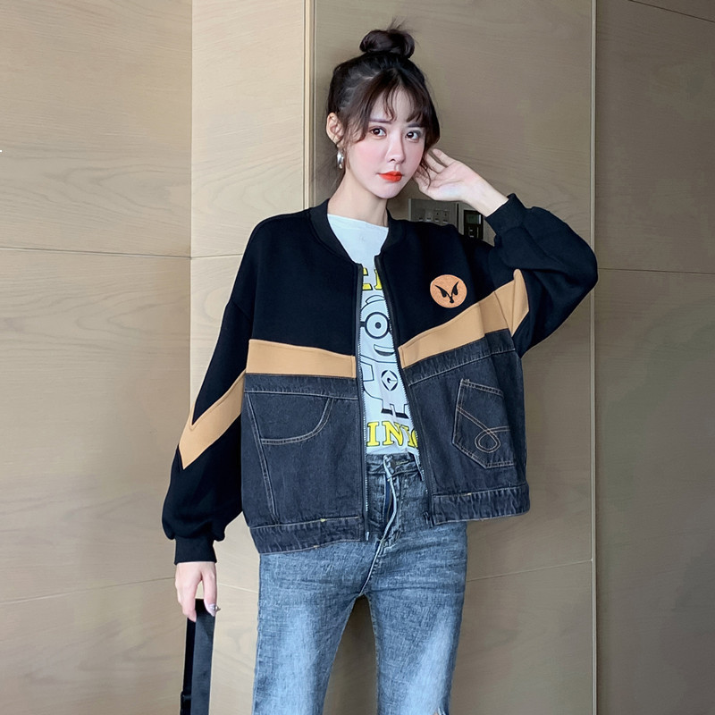 

2021 New Jacket Jeans Women Loose Fall Casual Manga Long Sewing Baseball Uniform Spring Tide and in Autumn Coat Nz21 Yne8, Beige