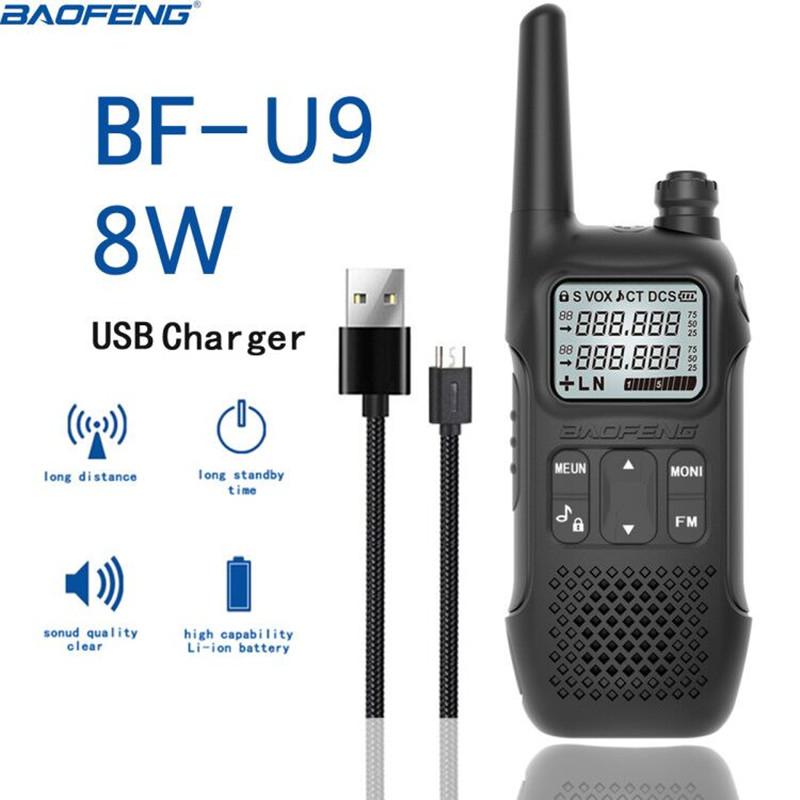 

1PCS BAOFENG BF-U9 8W mini Walkie Talkie USB Fast Charge UHF 400-470MHz FM Portable Radio