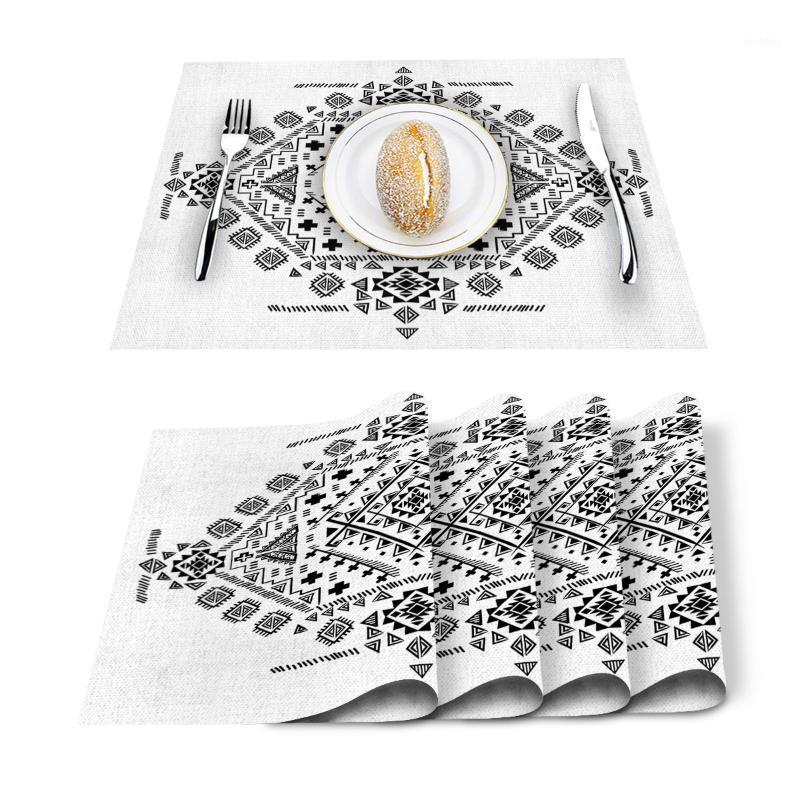 

4/6 Pcs Placemat Table Mat Nawattle Mexican Tribe Printed For Tables Heat-insulation Linen Cotton Kitchen Dining Pads Set1