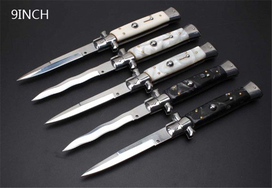 

5Models 9 inch Italian Mafia ATUO OPEN Folding Pocket knife 440C Outdoor Portable Survival Camping Hunting self-defense EDC Automatic Tool k
