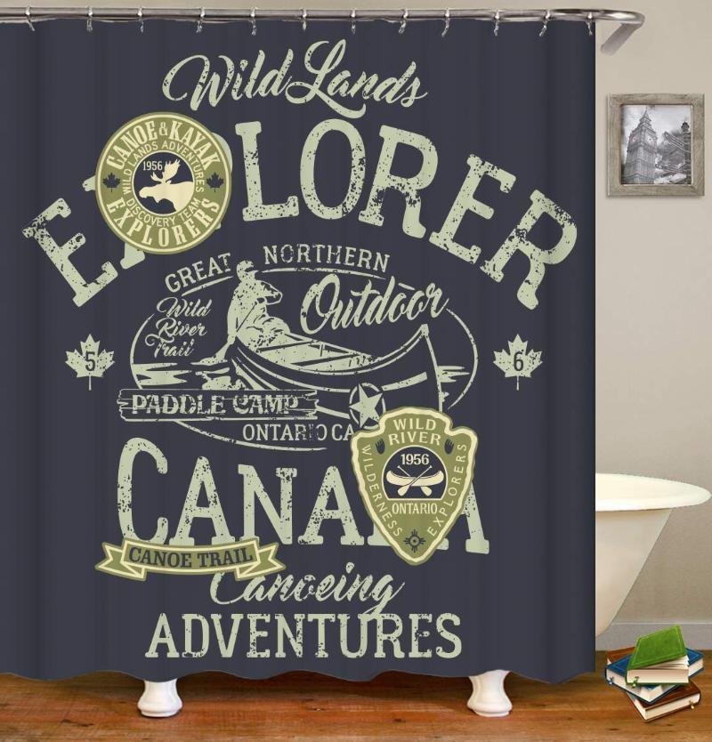 

HD Canada Canoe Trail indoor Adventure Shower Curtain Set with Hooks Bathroom Decor Waterproof Polyester Fabric Bathroom