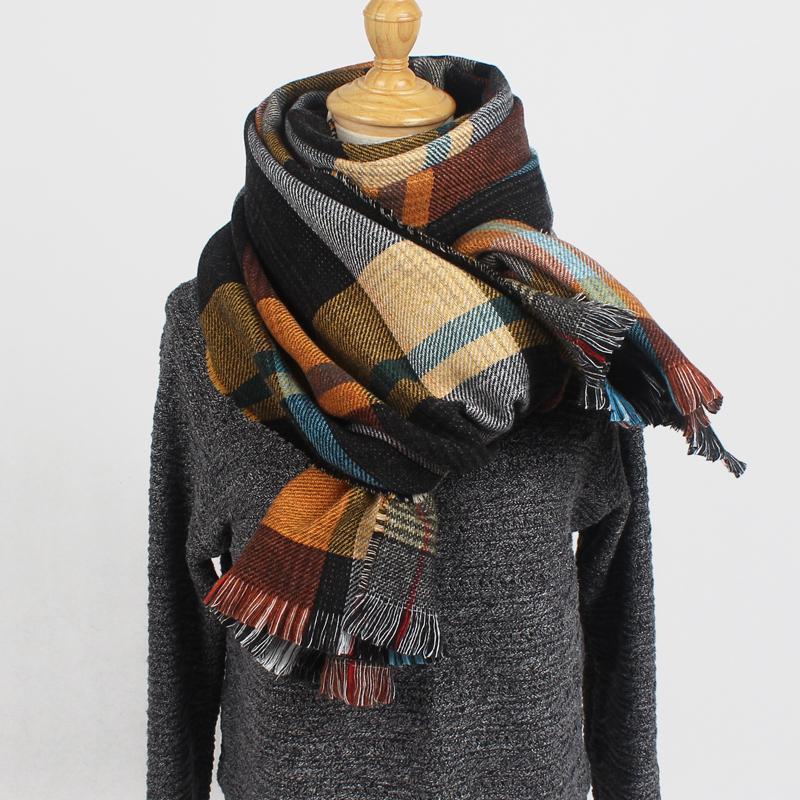 

Black plaid scarves and shawls women winter warm plaid shawl cloak ms thick blankets tassel scarf Holiday gifts1