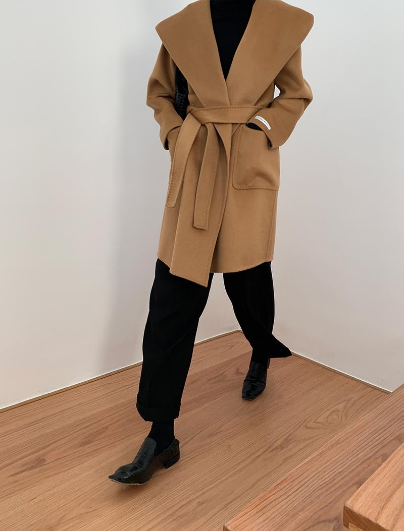 

New edition hooded water ripple double sided cashmere coat lapels female show thin woolen cloth brand, See chart