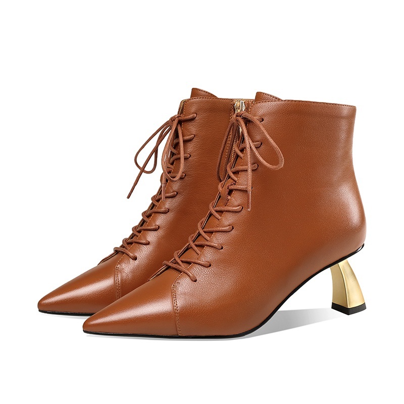 

2021 New Woman Genuine Leather Shoes High Party Female Thick Heels Woman's Ankle Boots Size 34-40 Xo88, Black