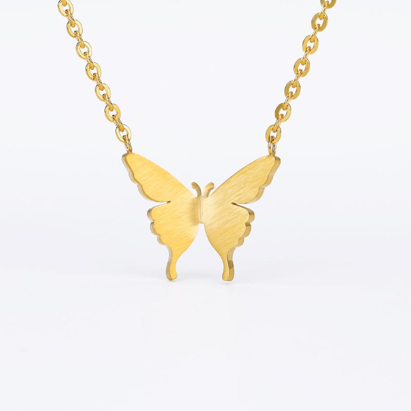 

Butterfly Plate Gold Necklaces Stainless Steel Glazing Solid Butterfly O Chain Pendant Necklaces for Women Girls Jewelry Gifts