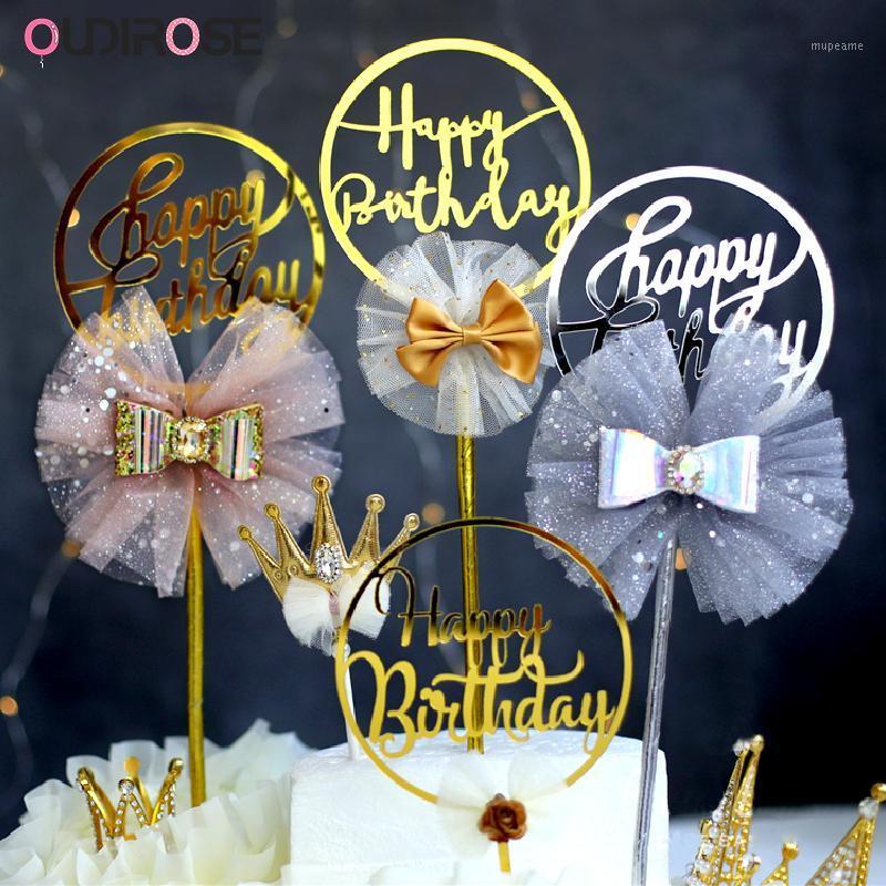 

Bow-knot Crystal Straw Cake Decoration Glitter Acrylic Happy Birthday Cake Topper DIY Party Wedding Decoration Baking Supplies1