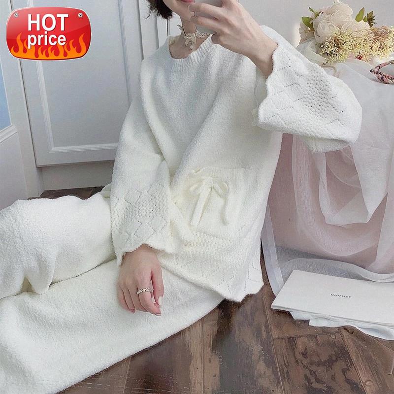 

Autumn Winter Kawaii Pajama Set Women Girls Causal Sexy Nightwear White Pink Sweet Cute Lingerie Sleepwear Pijamas Home Clothes #IH1N, Black;white