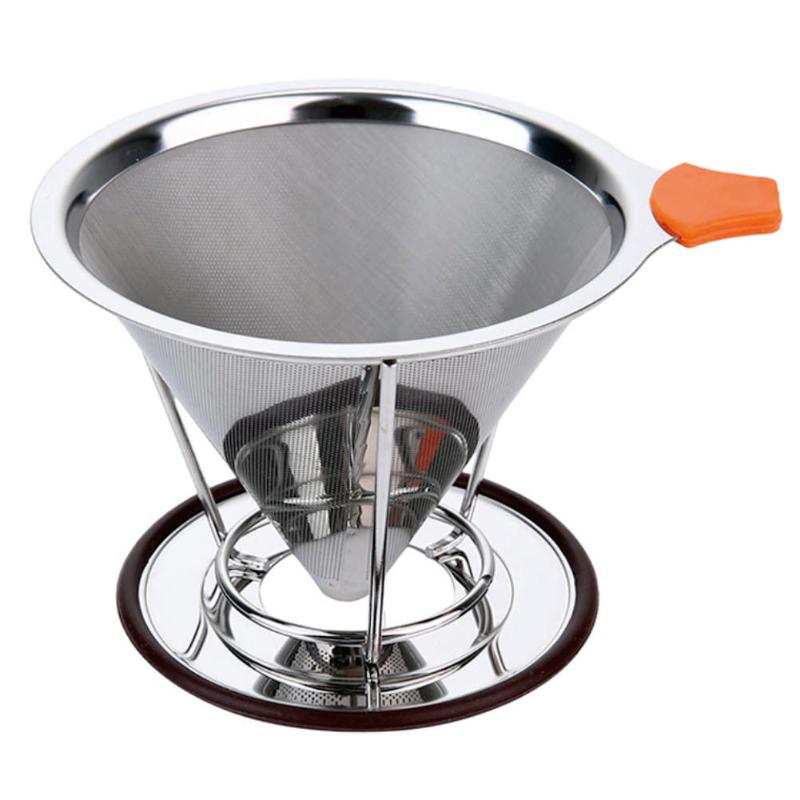 

coffee filtering portable coffee filter with base rack, funnel basket, reusable vertical filter stainless steel
