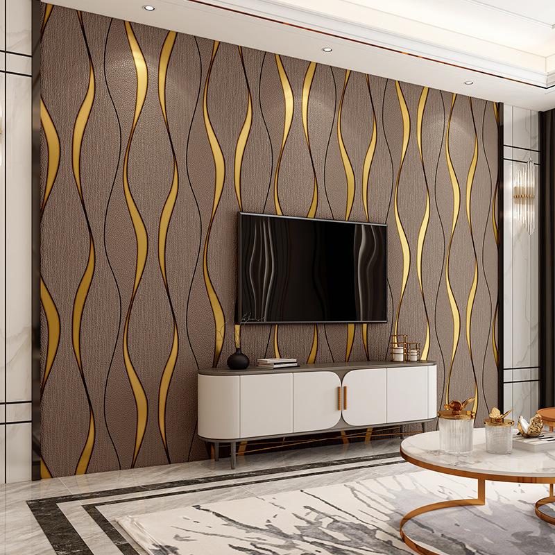 

Modern Reduction 3D Stereo Water Wave Curve Vertical Striped Wallpaper Sofa TV Background Wall Wallpaper Living Room Deerskin, 0.53mx9.5m3