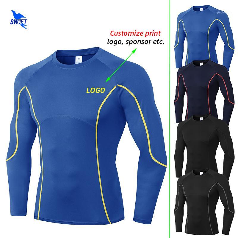

2020 Quick Dry Compression Running Shirt Men Gym Fitness Tshirt Long Sleeve Sportswear Tops Elastic Jersey Rashguard Customize1, Blue