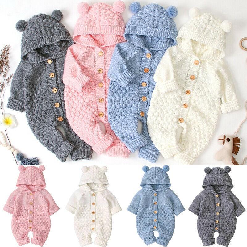 

Newborn Rompers Baby Kid Winter Clothes Girl Boy Knitted Crochet Romper Jumpsuit Toddler Sweater Children Playsuit1, Gray