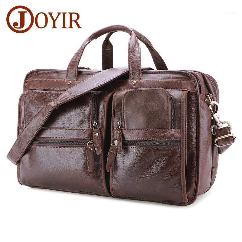 

JOYIR Men's Genuine Leather Briefcase 15.6'' 17'' Laptop Messenger Bags Large Capacity Busniess Briefcase Male Portfolio1, Coffee