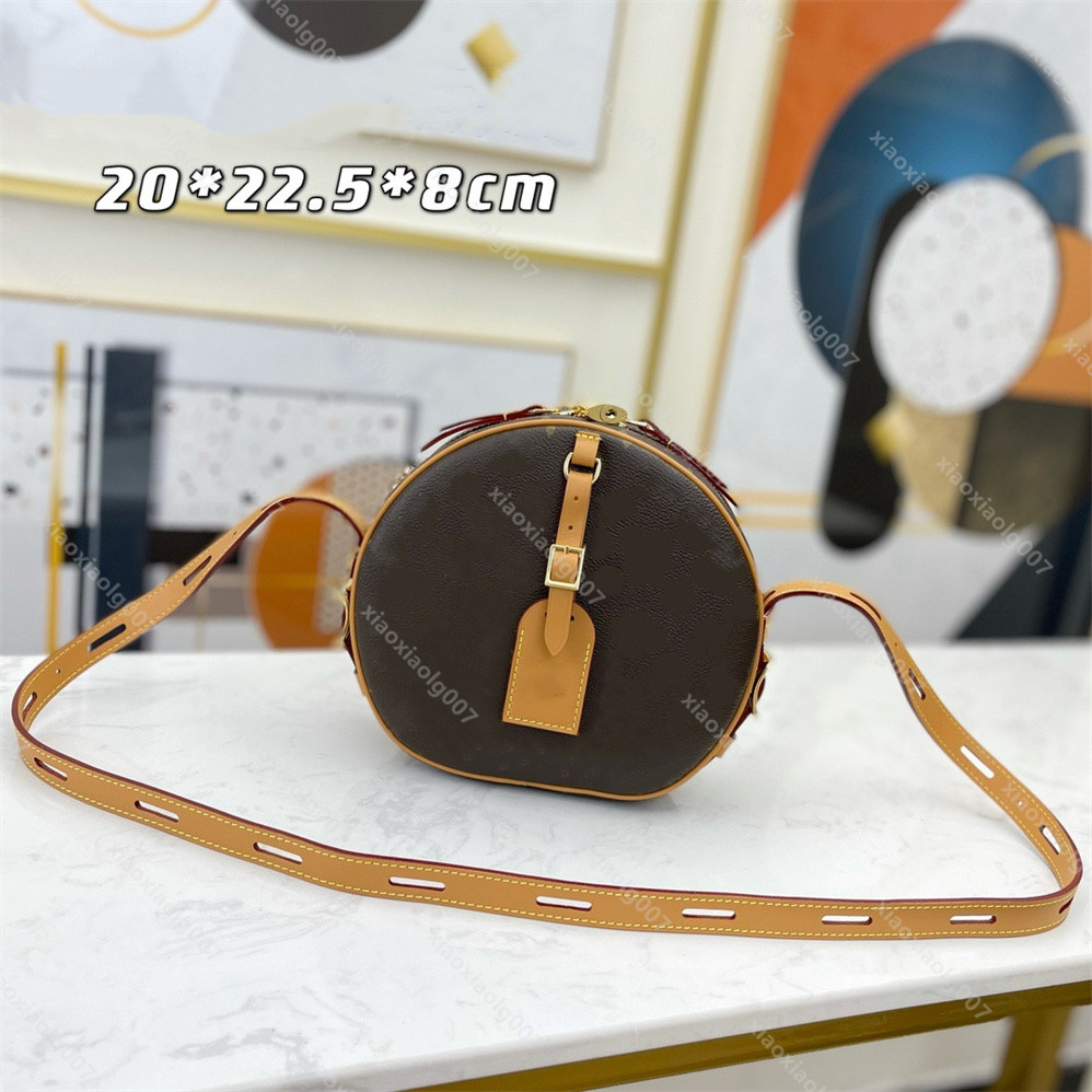 

5A round leather handbag wallet original handbag decorative canvas hat box famous designer shoulder bag cross messenger bag, Brown