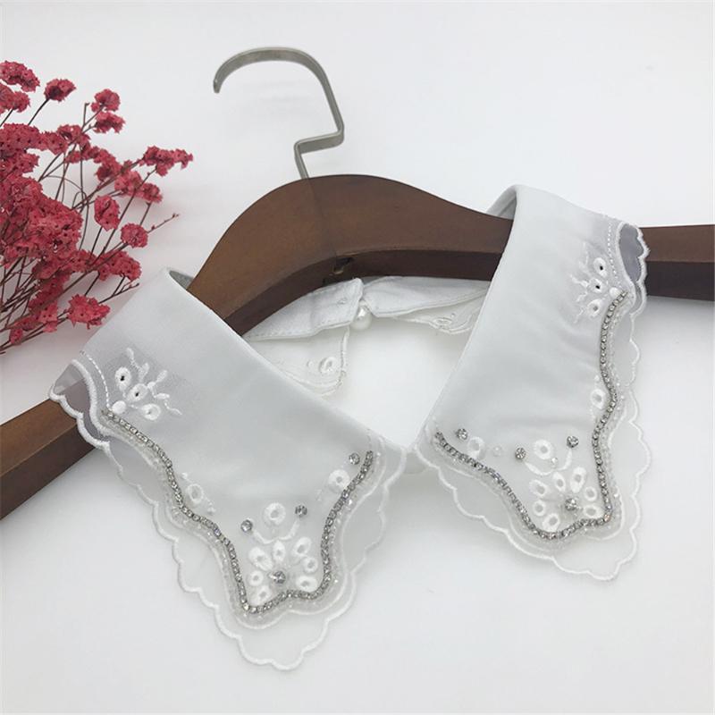 

Bow Ties Detachable Collar Women Classic Crystal Lace Front Tie White Fake Stand Beads Ladies False Blouse Half Shirt