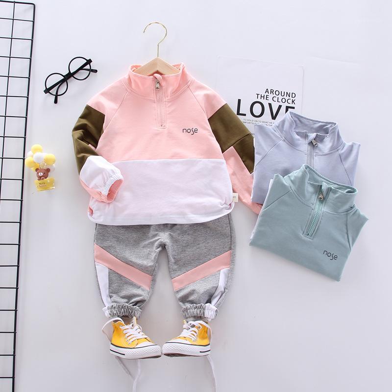 

Baby girl clothing suit cotton sportswear pants + tops 2 pieces of clothing children sportswear boy clothes color stitching1, As picture