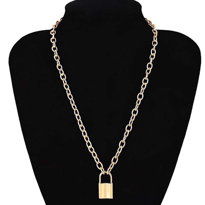 

Friendship Gifts Silver Color Women Jewelry PadLock Pendant Necklace Cable Chain Necklace