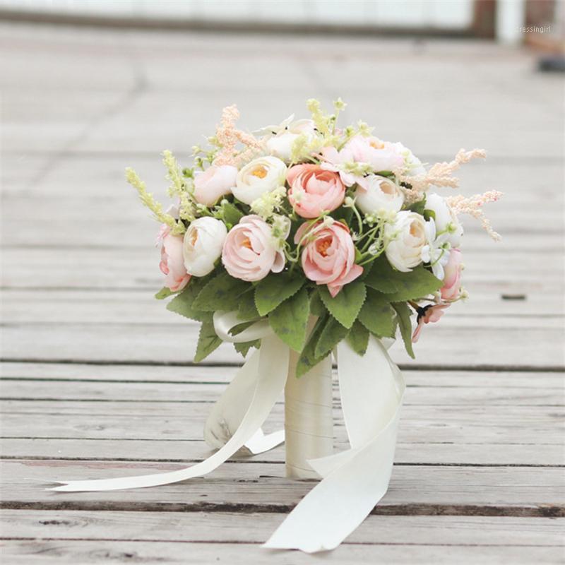 

DIY 21cm Artificial flower bouquet wedding floral bridal bouquet hand flower Rose Magnolia daisy pompom decor home table gift1