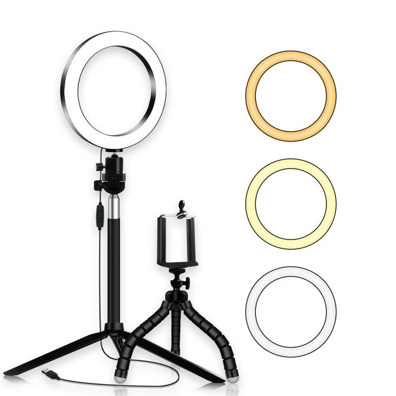 

Photography Video Light Dimmable LED Selfie Ring Light USB Ring Lamp With Phone Holder And Tripod Stand For Makeup Live Studio