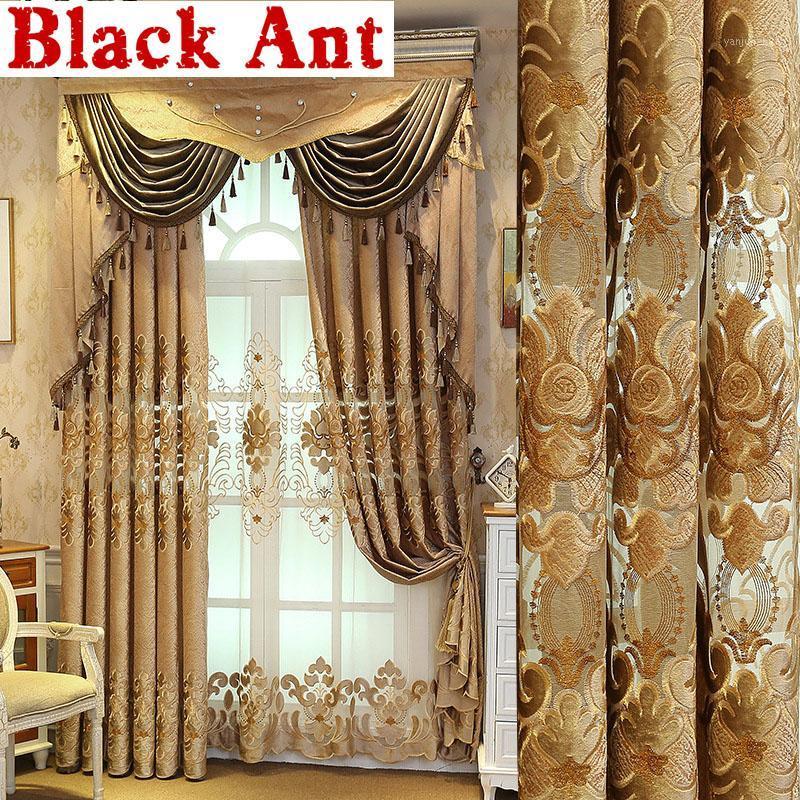

Europe Semi-Blackout Curtains Bedroom Living room Villa Door Window Drapes Luxury Retro Embroidered Curtain X783F1, Tulle