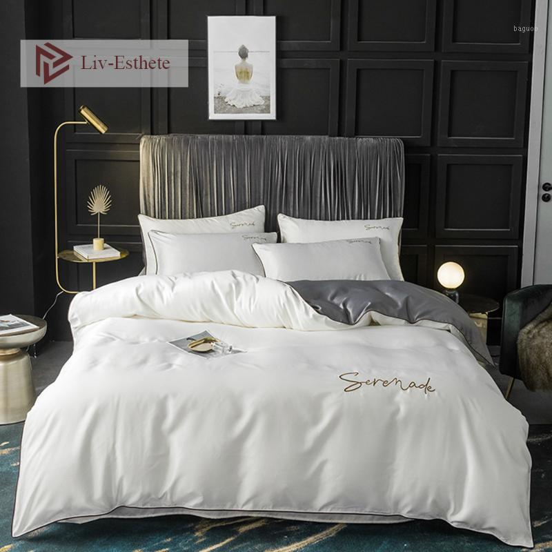 

Liv-Esthete 100% Silk White Gray Beauty Bedding Set Double  King Duvet Cover Pillowcase Bedspread Bed Linens For Women Men1, 05