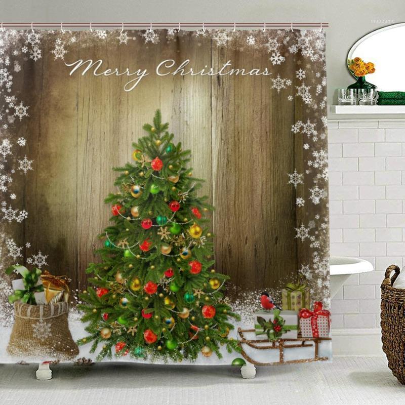 

Christmas Snow Tree Shower Curtain Vintage Style Merry Christmas Decor Polyester Fabric Waterproof Bathroom Curtains with Hooks1