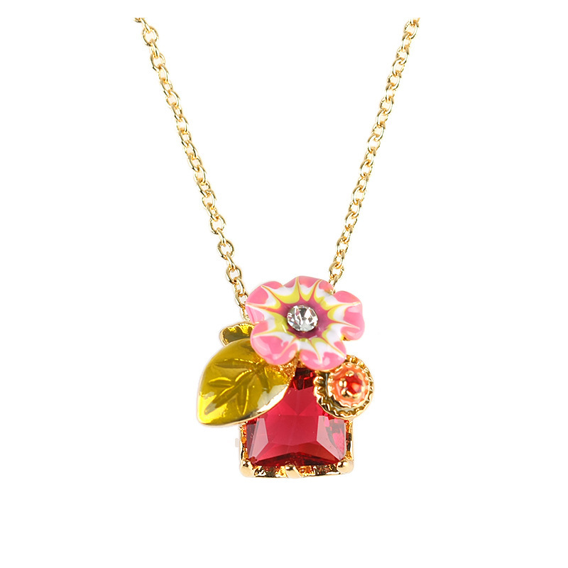 

Ins Fresh Female Net Red Enamel Pink Crystal Green Flower Paste Hdqc