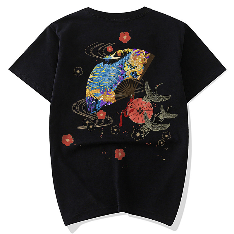 

Chegada 2020 Nova Curto o Pescoo De Algodo Casual Malha t Camisa Roupas Marca Tshirt Homme Vero Grande Solto Bordado T-shirts 9wlk, Black