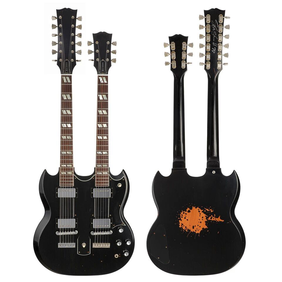 

double neck Electric Guitar, Jimmy Page 12 & 6 strings Double Neck Led Zeppeli Page black aged RELIC EDS 1275 SG Electric Guitar