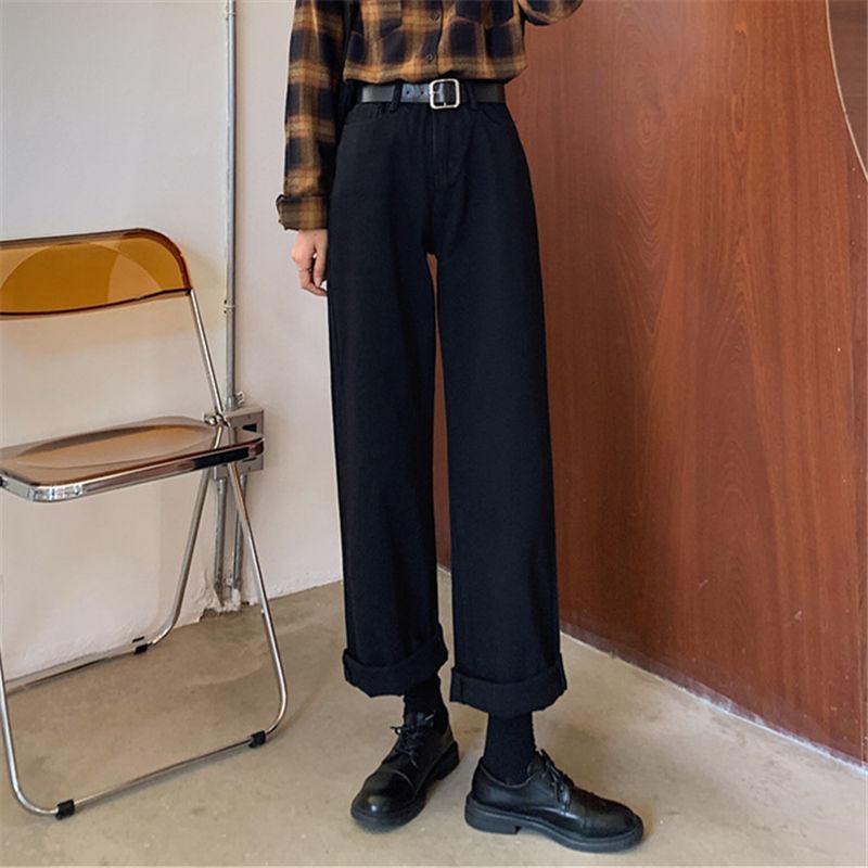 

Winter Jeans For Women Warm Denim Pants Black Belt High Waist Jeans Vintage Wide Leg Ankle-Length Harem Denim Pants 2020