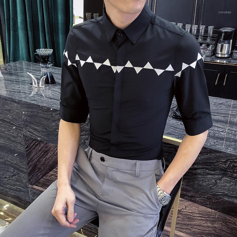 

Men's Dress Shirts Summer Men Shirt 2021 Korean Slim Fit Mens Half Sleeve Embroidery Design Night Club Tuxedo Clothes1, Party shirt black
