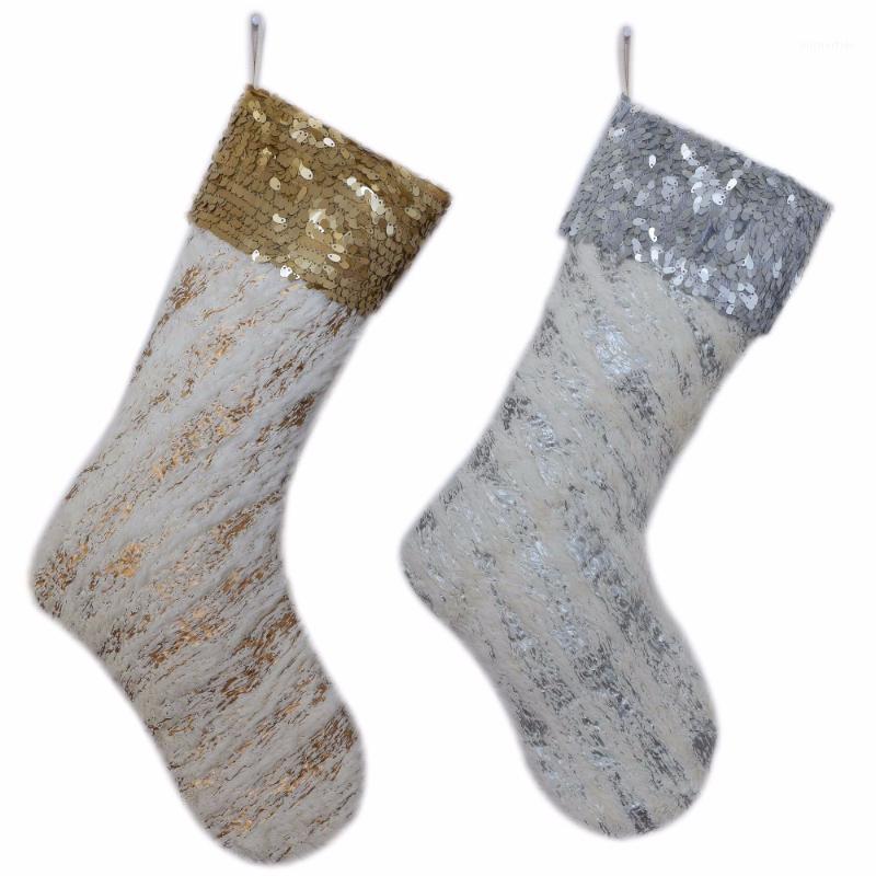 

Free Shipping Gided Bronzing Printed BlingBling with Golden sequin blingbling Cuff Christmas Stocking Christmas tree Decoration1