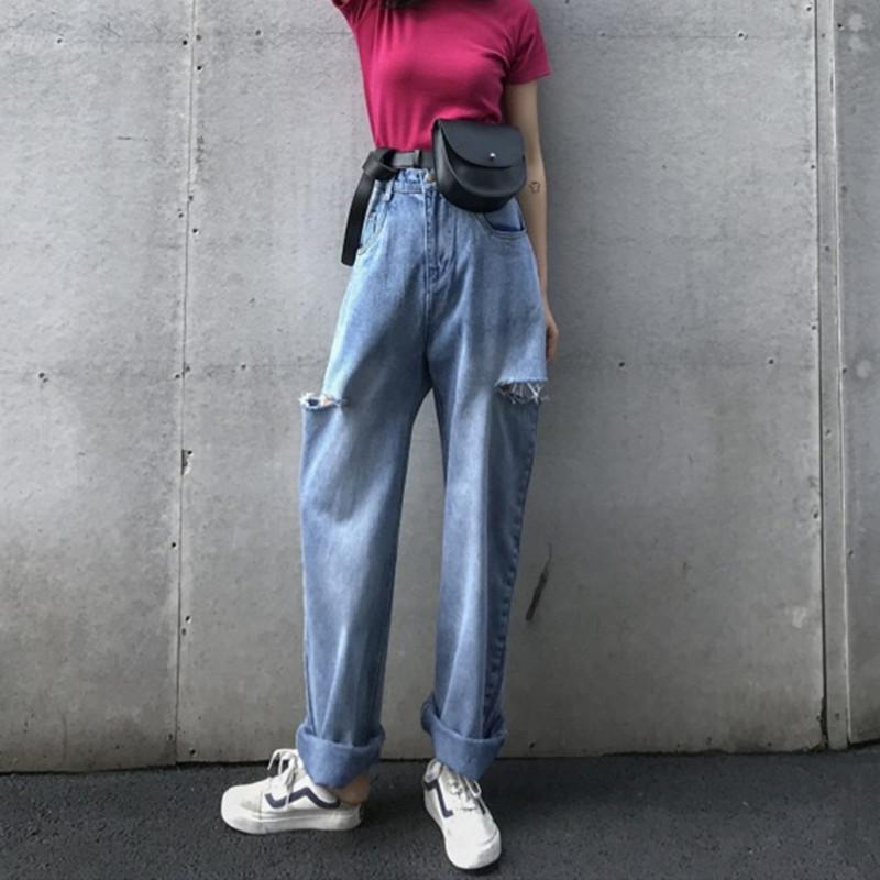 

Woman Jeans High Waist Ripped Jeans 2020 Sale Items For Clothes Wide Leg Denim Clothing Blue Streetwear Fashion Vintage Pants