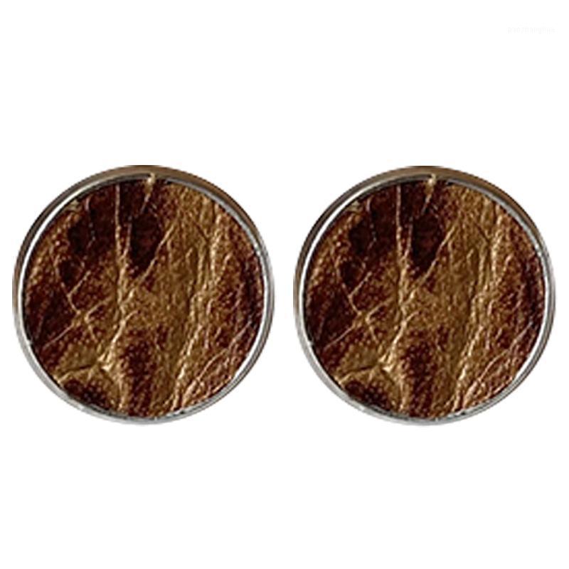 

Stud Southwestern Hair On Hide Embossed Genuine Leather Bezel Earrings Bohemian Small, Golden;silver