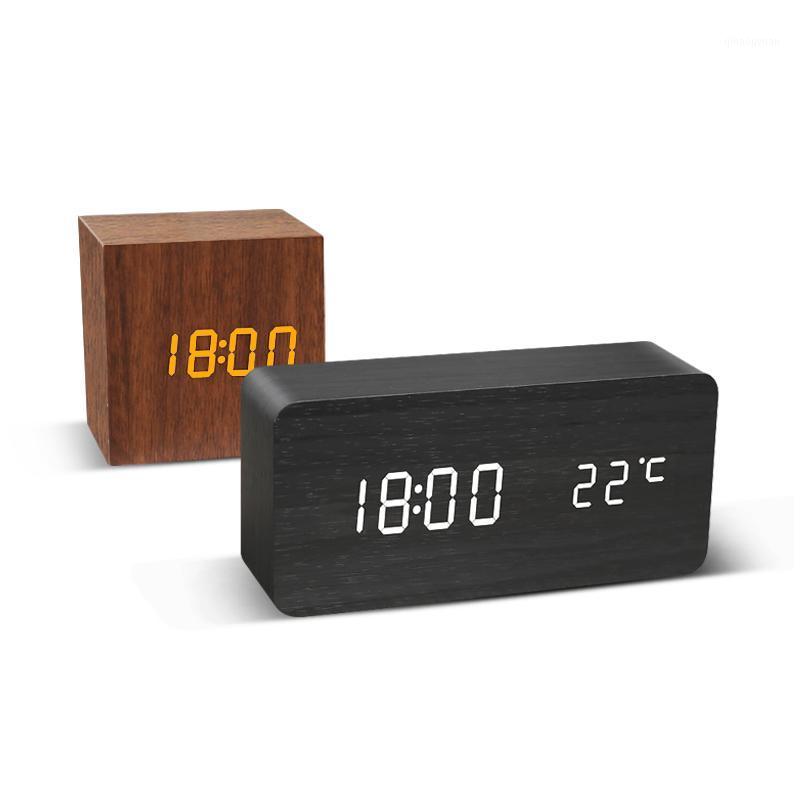 

Alarm Clock LED Wooden Watch Table Voice Control Digital Wood Despertador USB/ Powered Electronic Desktop Clocks1