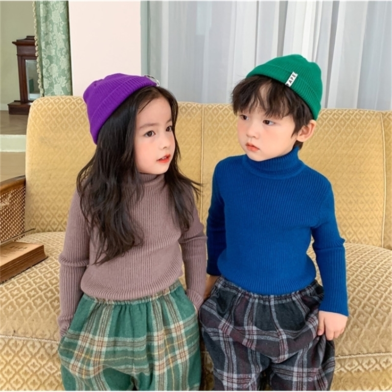 

Winter kids children warm solid color high collar sweaters Boys girls 5 colors base all-match sweater 201109, Red